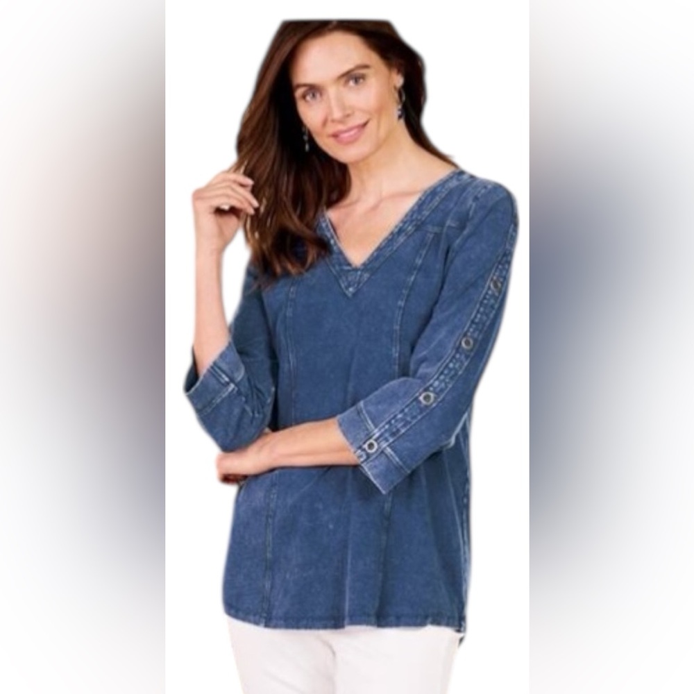 Soft Surroundings Pull Over Blue Jean‎ Top Wilma Wash Sz XL